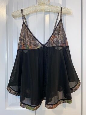 Wilderness Dreams Black Mesh Camouflage Babydoll Top